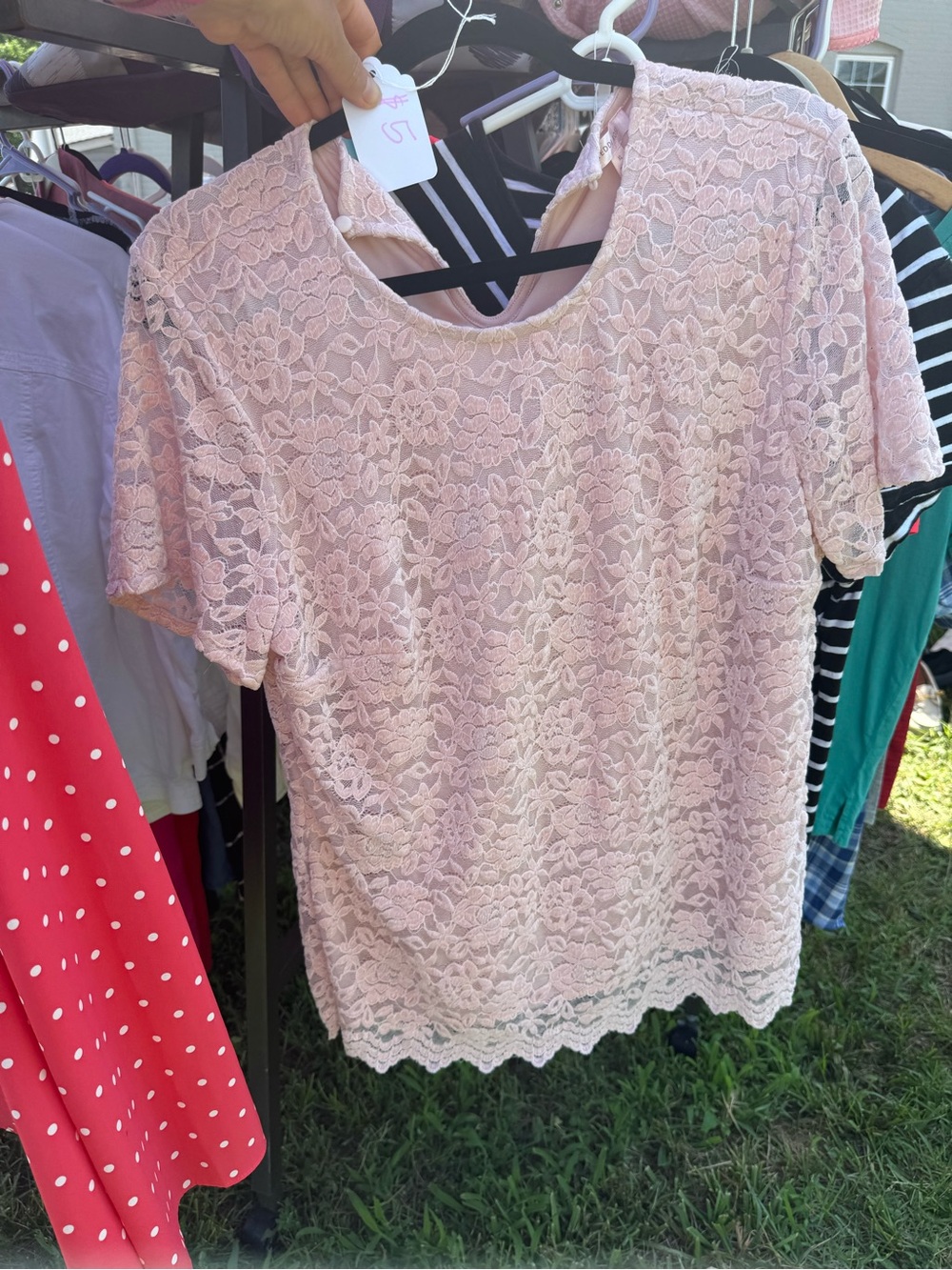 Women's Lace Short-Sleeve Top - Light Pink